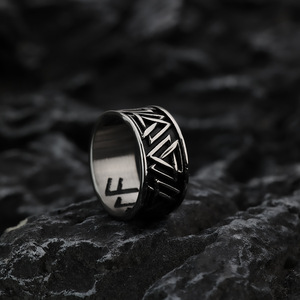 European American Retro Stainless Steel Men's <b>Ring</b> Viking Runes Geometric Design Gift Jewelry - Product Image 2
