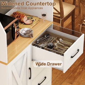 Buffet de cuisine moderne blanc haut avec étagères réglables et 3 tiroirs, éclairage LED et station de charge pour cuisine et salle à manger - Product Image 5