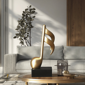 Ornements de base en résine créatifs en forme de note de musique dorée, cadeau d'anniversaire, décoration de bureau de luxe léger, artisanat pour la maison - Product Image 5