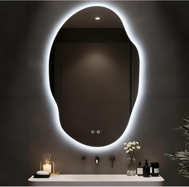 LED Bathroom Mirror with Lights,Irregular Led Bathroom Vanity Mirror,Anti-Fog Backlit Bathroom Wall Mirror with 3 Colors