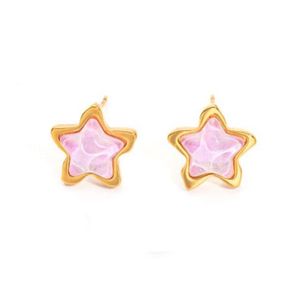 ต่างหูรูปดาว สแตนเลส 316L ชุบทอง PVD ประดับสีชมพู เครื่องประดับแฟชั่น - Product Image 1