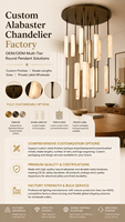 Lustre personnalisé YH en albâtre, suspension multi-niveaux en laiton antique, pierre d'albâtre naturelle, bronze patiné avec éclairage doux