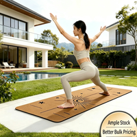 Matras Yoga Cork TPE Anti-Slip Tebal dengan Garis Penanda untuk Inversi, Cocok untuk Kebugaran di Rumah, Wanita dan Unisex