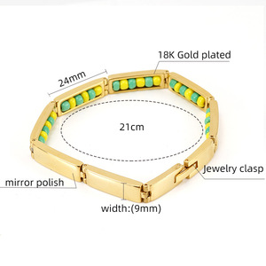 <span class=keywords><strong>Pulseras</strong></span> <span class=keywords><strong>de</strong></span> Santería Babalawo Orula en Verde Amarillo, Pulsera Ilde Chapada en Oro, Pulsera <span class=keywords><strong>de</strong></span> Acero Inoxidable con Cuentas Ocultas - Product Image 4