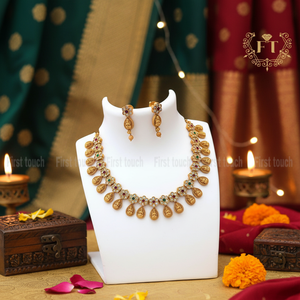 Ensemble de collier ras du cou en pierre Pota rose et verte plaqué or bijoux fins SFNECK163 - Product Image 2