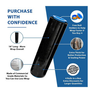 Filme Plástico Stretch Personalizado na Cor Preta 18\" 1000ft 80 Gauge para Armazenamento e Embalagem <span class=keywords><strong>Industrial</strong></span>, Filme para Envio e Mudança - Product Image 4