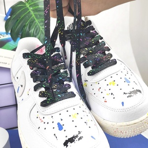 Lacets de chaussures Factory Fit <span class=keywords><strong>AF</strong></span>, couleur or et argent, effet encre éclaboussée, lacets colorés au laser, lacets plats de 8 mm de large pour baskets, lacets métalliques éblouissants - Product Image 6