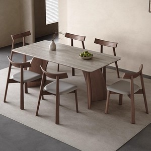 Juego de Mesa de Comedor de Mármol Minimalista Nórdico con Sillas de Madera de Nogal, Muebles Modernos para el <span class=keywords><strong>Hogar</strong></span> de 6 Plazas para Comedor - Product Image 1