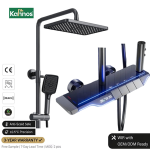 Gunmetal Smart Shower System LED Digital Display Rectangular Rainfall Head Piano Key Panel Ambient <b>Light</b> Bidet Spray Handheld - Product Image 1