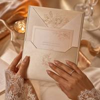 Invitation de mariage de luxe personnalisable, 160g, en résine or champagne nacrée, double face, effet métallique scintillant, imperméable et anti-bouclage