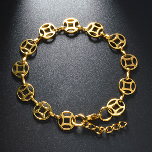 Pulsera de Lujo Ligero con Eslabones de Moneda China Chapada en Oro de 18K, de Acero Inoxidable, Impermeable, Regalo de la Suerte para Mujer - Product Image 4