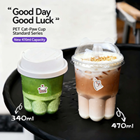 Bicchiere in PET trasparente usa e getta a forma di zampa di gatto, personalizzabile, per bevande fredde, bubble tea e latte, con coperchio anti-goccia