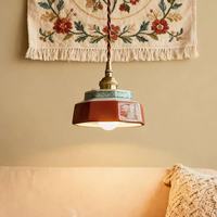 Lampe suspendue de chevet en céramique de style médiéval, à trois couleurs réglables, vintage, style français, esthétique Dynastie Song, LED pour entrée