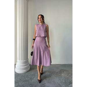 Conjunto de Dos Piezas para Mujer, Blusa sin Mangas de Gabardina y Falda Campana, Color Lila, Talla S - Product Image 2