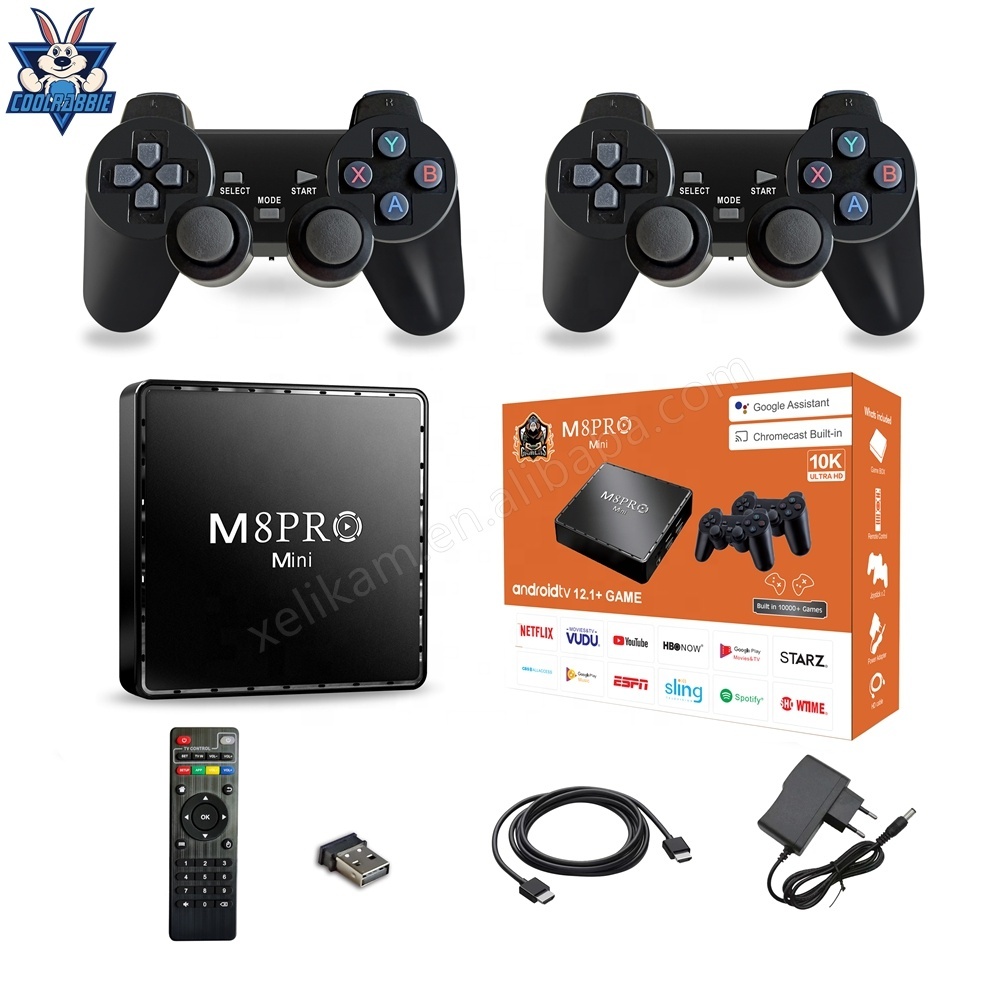 CoolRabbie M8 Pro Mini jeu TV Box Android 12 jeux double système H313 64G 10K 10000 Console de jeu vidéo rétro pour PSP/N64/PS1