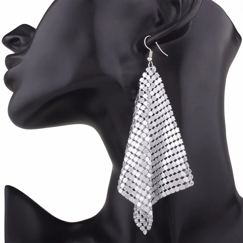 Золотые и серебряные алюминиевые висящие серьги для женщин модные квадратные алюминиевые блестящие серьги-капли