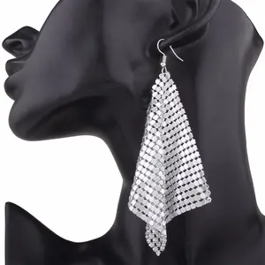 Gold and silver aluminium drop earrings female fashion square aluminium glitter drop earrings