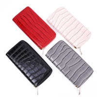 Pabrik Grosir Dompet Wanita Pola Buaya Logo Kustom Penutup Ritsleting Panjang Kulit Pu Dompet