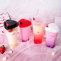 Vaso de Plástico Desechable con Tapa, en Forma de Corazón, para Bebidas Frías, Limonada, Té de Burbujas, 16/24 oz
