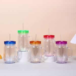 New 20oz AS <strong>Plastic</strong> Snow Globe Mason Jar Acrylic <strong>Double</strong> <strong>Wall</strong> <strong>Tumbler</strong> Cups Mason Jar Snowglobe <strong>Bulk</strong> With Colored Lid and Straw - Product Image 2