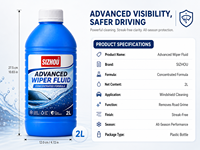 Liquide lave-glace en verre de 2 L prêt à l'emploi, solution de nettoyage longue durée pour l'entretien automobile, durée de conservation de 3 ans
