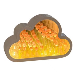 Cloud Mirror <strong>Tulip</strong> Flower Sea Small Night Light DIY Handmade Birthday Gift for Girl Best Friend Meaningful Battery Included - Product Image 1