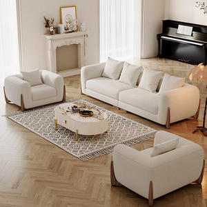 TEDDY loveseat sang trọng bằng gỗ chân mở rộng chuyển đổi <span class=keywords><strong>sofa</strong></span> cắt đặt hiện đại Sherpa boucle vải phòng khách đồ nội thất - Product Image 2