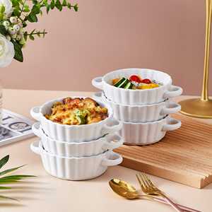 Ensemble de 6 <span class=keywords><strong>mini</strong></span> moules à quiche ronds soufflés en céramique de 10 oz avec poignées, plats de cuisson et casseroles pour pouding, crème brûlée, <span class=keywords><strong>mini</strong></span> plat à tarte - Product Image 3