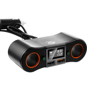 ZNB02 Dual Car Cigarette Lighter Splitter QC3.0 Fast Charger <b>with</b> 2 <b>USB</b> Ports, 12V/24V 80W Car Charger Adapter <b>with</b> LED Voltage - Product Image 1