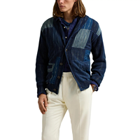 Pull cardigan en tricot à manches longues en coton patchwork denim pour homme