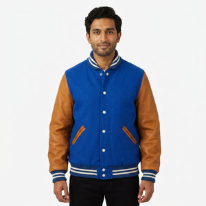 แจ็คเก็ตหนังดีไซน์ล่าสุด ปักลายเชนีล ขนสัตว์ ตัวอักษรแบบ Letterman ทรงบอมเบอร์ สำหรับโรงเรียน วิทยาลัย มหาวิทยาลัย ปี 2025 ลายการ์ตูนเบสบอลด้านหน้า - Product Image 1