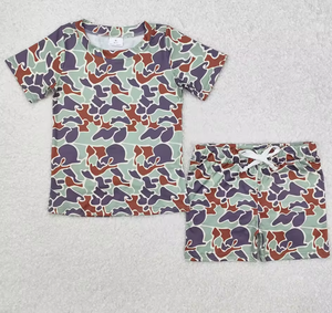 ชุดลำลองสำหรับเด็กผู้ชายวัยหัดเดิน 2 ชิ้น เสื้อยืดพิมพ์ลายเป็ดและกางเกงขาสั้นสีน้ำตาลล้วน - Product Image 3