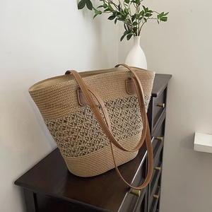 Summer Seaside Vacation Ladies Straw Zip <b>Waterproof</b> New Style Woven Large Capacity Shoulder Bag Fashion Tote Bag Tanjing - Product Image 3