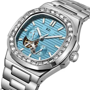 Luxury Brand Design Men's Fully Automatic Mechanical Watches Business Leisure 3ATM Waterproof Stone Bezel Watch For Men