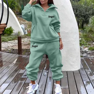 Sweats à capuche surdimensionnés col en V avec poche ensemble de sweats à capuche personnalisés pour femmes pantalons de survêtement en polaire vêtements de jogging