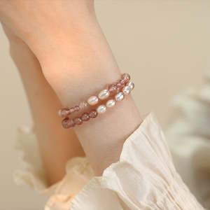 Natural Freshwater Pearl <b>Bracelet</b> with Strawberry Crystal Splicing Beaded <b>Stacked</b> Jewelry Crystal <b>Bracelets</b> & Bangles - Product Image 6
