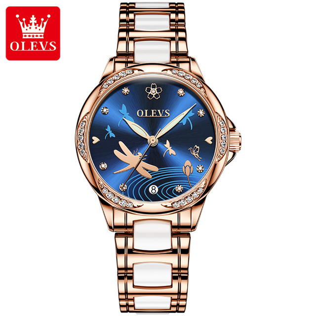 OLEVS 6610 OEM Custom Watches Diamond Design Luminous Design Function Waterproof Skeleton Ceramics Woman Mechanical Watch