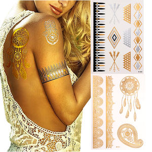 Nouveauté très demandée : Tatouages temporaires imperméables pour femmes, motifs chaîne, <span class=keywords><strong>bijoux</strong></span>, art corporel, doré, argenté, pailleté - Product Image 4