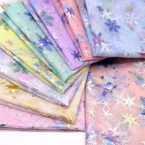 Wholesale Printed Tulle Fabric Bling Bling Purple Printed snowflake Nylon Tulle Fabrics For Dresses Wedding Decor