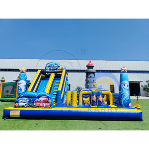 Parcours d'obstacles gonflable sur <span class=keywords><strong>le</strong></span> thème de l'océan, toboggan sec avec animaux marins pour les fêtes d'enfants et la location commerciale pour les carnavals - Product Image 1