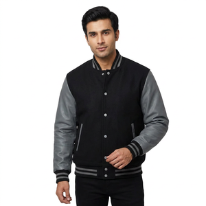 Veste en cuir de baseball d'hiver pour homme, style varsity, imperméable, écologique, décontractée - Product Image 1