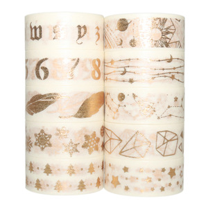 เทปวาชิลายต่างประเทศ ชุด 20 ชิ้น พื้นสีขาว ลายทอง สำหรับตกแต่งสมุดบันทึกและงานฝีมือ - Product Image 2
