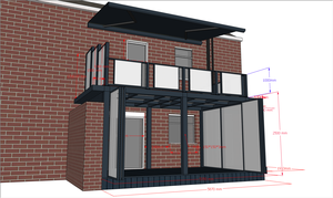 Véranda en alliage d'aluminium avec carrelage en wpc, <span class=keywords><strong>auvent</strong></span> au deuxième étage autour des portes en verre <span class=keywords><strong>et</strong></span> mur en panneau d'aluminium - Product Image 4