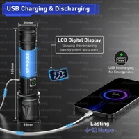 Lampe torche LED rechargeable haute puissance, haute luminosité, zoomable, USB C, 5 modes, super lumineuse, tactique, pour le travail en extérieur, le camping