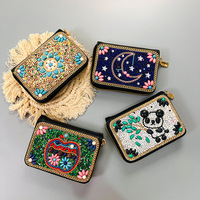 Bohème rétro artisanat lourd perlé fermeture éclair porte-carte femmes voyage Souvenir sac en cuir du Xinjiang Mongolie intérieure Yunnan