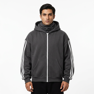 Vente en gros de sweats à capuche balaclava personnalisés avec broderie, double capuche, style ninja, double couche, demi-zip, 100% coton, hiver, grande taille, poids lourd - Product Image 1