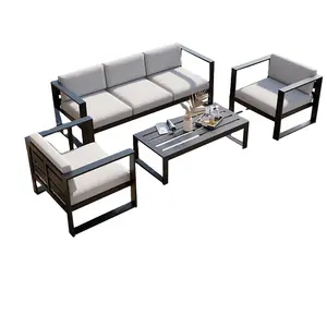 Vente en gros de meubles de jardin de luxe pour hôtels, ensemble de canapés de patio en aluminium avec pieds en métal