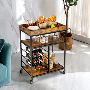 Carrito de Bar Móvil Industrial con Ruedas, Carrito Utilitario de Madera para el Hogar, Carrito de Cocina con Soporte para Vasos 9 - Product Image 4