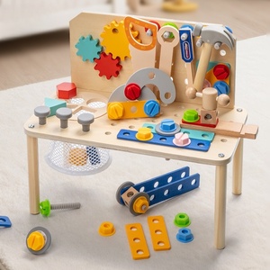 Banc à outils pour enfants, établi d'atelier en <span class=keywords><strong>bois</strong></span> avec ensemble d'outils, jouets de construction de banc de travail en <span class=keywords><strong>bois</strong></span> pour les tout-petits - Product Image 1