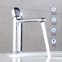 Robinet de lavabo moderne en alliage de zinc finition chromée, bec long, aérateur nid d'abeille, mitigeur en céramique à poignée unique, montage sur comptoir